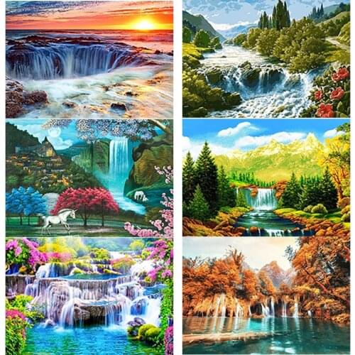 New 5D DIY Diamond Painting Full Square Round Drill Waterfall Diamond Embroidery Landscape Cross Stitch Crafts Home Decor Gift