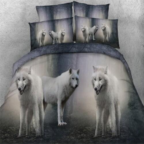Free shipping 3d animal wolf 5pcs bedding with filling comforter set twin/full/queen/king/super king size home textile