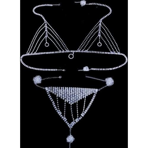 StoneFans Rhinestone Chains Round Body Chain for Women Nipple Ring Jewellery Body Jewelry Sexy Wholesale Charming Bra Thong Set