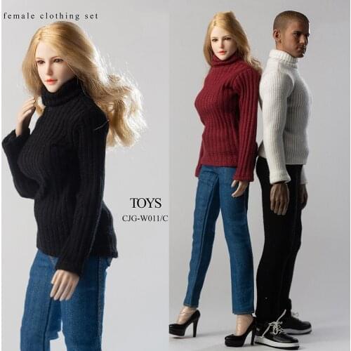 CJG-W011 Collectible 1/6 Scale Sexy Female Fashion Female/Male High Collar Sweater Jeans Accessory Model for 12 inches Body