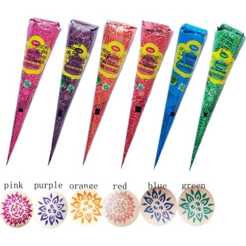 Colorful Natural Indian Henna Tattoo Ink Black Mehndi Paste Cones Body Art Cream Mehndi Body Organic Paint Temporary Wholesale