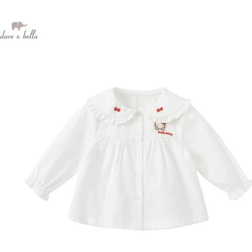 DBM19596 dave bella autumn fashion baby girls cartoon embroidery shirts infant toddler tops children high quality clothes