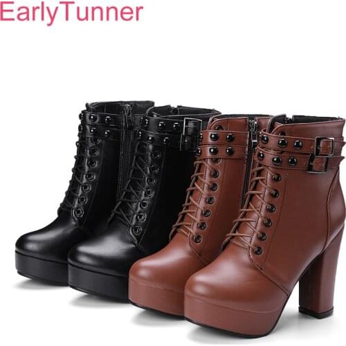 Brand New Winter Sexy Black Brown Women Ankle Riding Boots Super High Heels Lady Party Shoes EP66 Plus Big Size 10 43 46 48