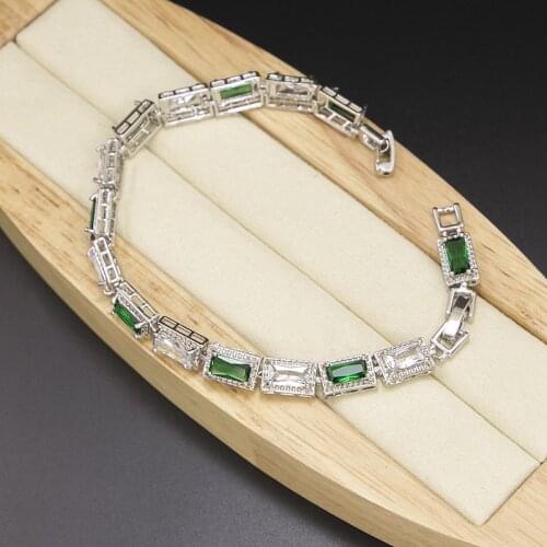 Funmode Luxury Design Green Cubic Zircon Charm Bracelets Women Bracelets Accessories Pulsera Wholesale FB136