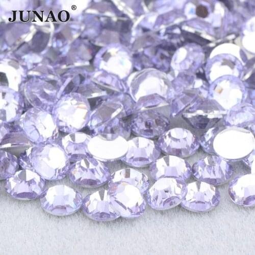 JUNAO 4 5 6mm Lt Purple Color Resin Crystal Rhinestones Appiques Flatback Round Non Sewing Strass Glitter Face Nail Stones