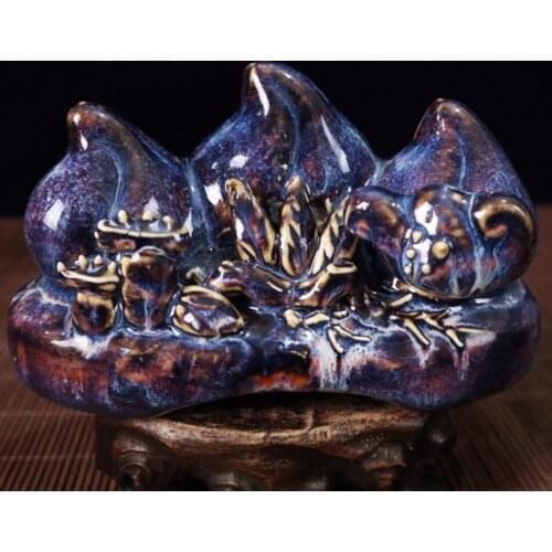 China blue glaze ceramic Longevity Peach Pen rack crafts statue