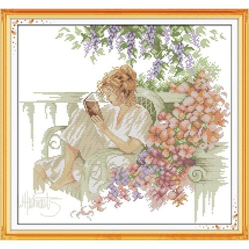 China Cross Stitch Factory Direct Sales DIY Character Pattern Joy Sunday Reading Woman Counting Cross Stitch Home Decoration