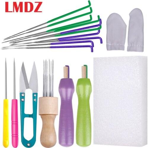 LMDZ 19Pcs Wool Felting Needles Tools Set Wood Handle Felting Kit Wool Needles DIY Sewing Package For Wool Felt Handmade Lovers