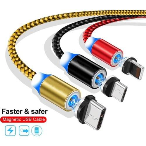 LED Magnetic USB Cable For iPhone 6 7 X XS Charger Charge Type C Magnet Cable For Samsung A50 A10 Micro USB Android Mobile Phone