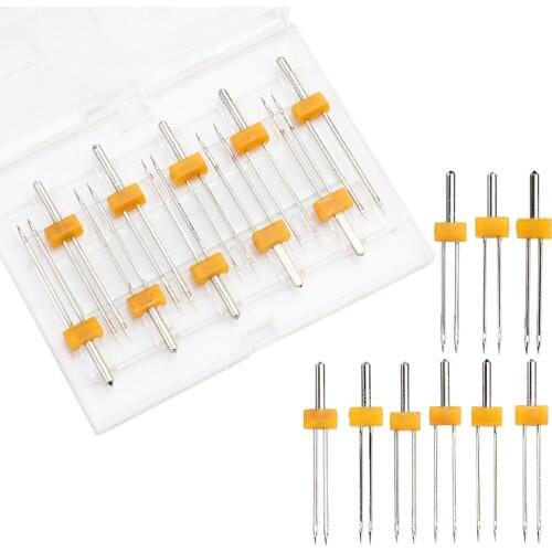 MIUSIE 10 Size 10Pcs/ Set Durable Double Twin Needles Pins Multifuctional Fitting Stretch Machine Needles Mix Size with Box