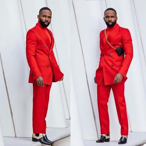 Peaked Lapel Men Tuxedos Double Breasted Custom Made Blazer Slim Fit Celebrity Red Carpet Suits 2 Pieces