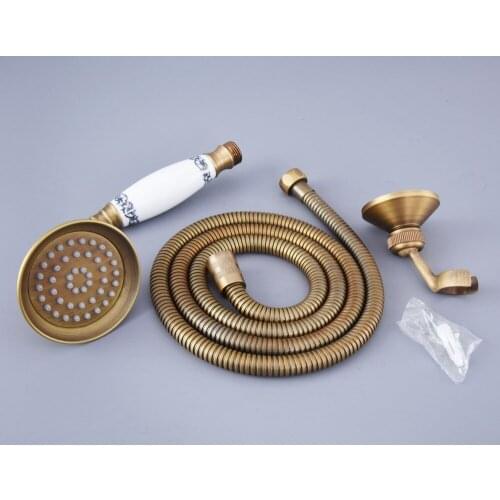 Bathroom Antique Brass Shower Head Set With shower holder And 1.5 M Plumbing Hose Hand Held Shower Head Nhh117