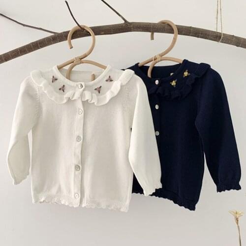 New 2021 Spring Autumn Baby Girls Embroider Cardigan Coat Clothing Baby Girls Long Sleeve Knit Coat Children Kids Girls Coats