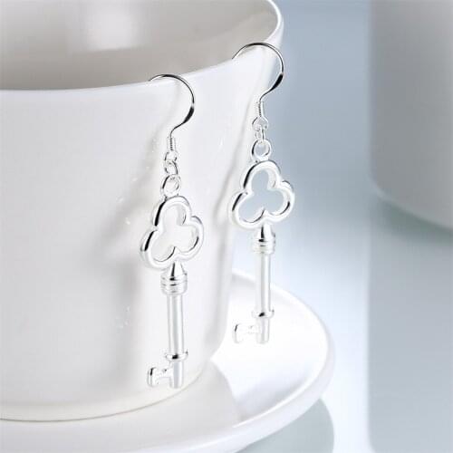 New Arrival Fashion 925 Sliver Three-ring Key Earrings For Women Charm Jewelry Beautiful Romantic Birthday\"s Gift
