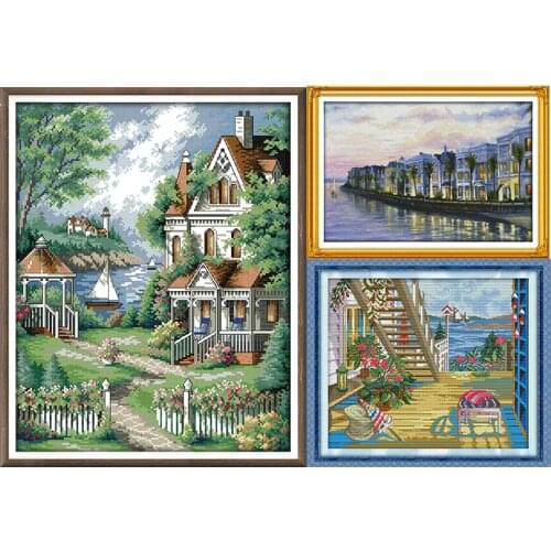 New Arrival Night At The Seaside Villas DIY Handmade Needlework Sets 11CT14CT Cross Stitch Sets Patterns Counted Cross-Stitching