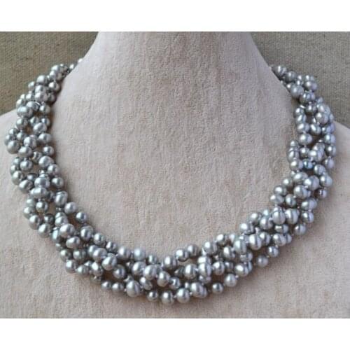 New Arrival Wedding Pearl Jewelry Gray Color AA 6-7MM 4 Rows Genuine Freshwater Pearl Necklace Handmade Fashion Jewelry Gift