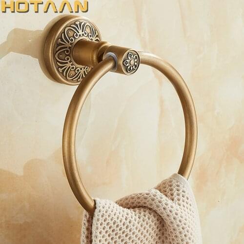 Solid Aluminium Wall-Mounted Round Antique Brass Color Towel Ring New Bathroom Towel Holder Towel Rack for Bathroom Accessories