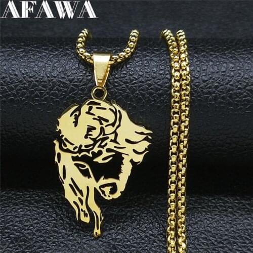 Stainless Steel Catholic Jesus Head Necklace Chain Women/Men Gold Color Long Necklaces Jewelry collier acier inoxydable N4203S02