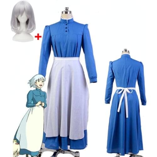 New Arrival The of Howl Sophies Castle Hatter Cosplay Dress Party Costume Maid Dress for Moving Castle Cosplay Costume And Wig