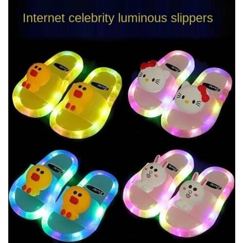 2021 Girls Slippers Cartoon Smile Beach Sandals Kids Rainbow Slippers for Boys Girls LED Light Indoor Slippers Children Sandals
