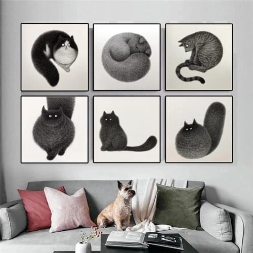 Modern Cute Cat Canvas Painting Black And White Animal Posters And Prints Wall Art Pictures For Living Room Home Decor Cuadros