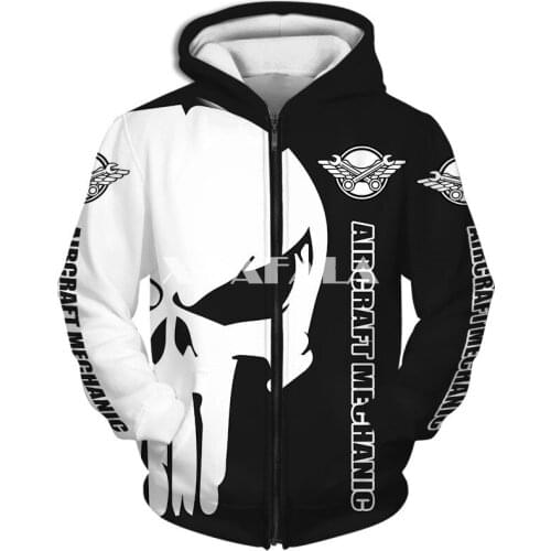 Aircraft Mechanic Punisher Skull 3D Full Print Size XS-7XL Hoodie Man Women Harajuku Outwear Zipper Pullover Sweatshirt Unisex-5