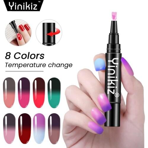 Yinikiz 8 Colors Thermal Change Color 2 Colors Soak Off UV Gel Colorchaging Snowflake Temperature Color Change Gel Pen