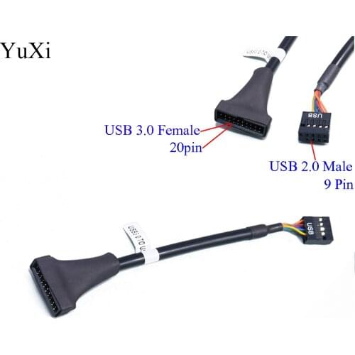 YuXi 5.86 inch 20-pin Male to 9-pin Female Cable USB 3.0 20 Pin Male to USB 2.0 9 Pin Motherboard Female Cable with PVC jacket
