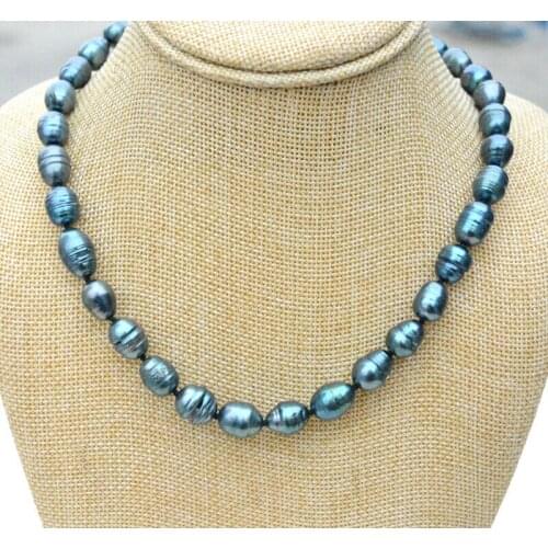 Black blue 10-12mm natural freshwater culture pearl necklace Length 18inch
