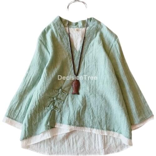 2021 traditional chinese shirt cotton chinese style tops retro folk tea clothing women daily chiffon blouse chinese blouse hanfu