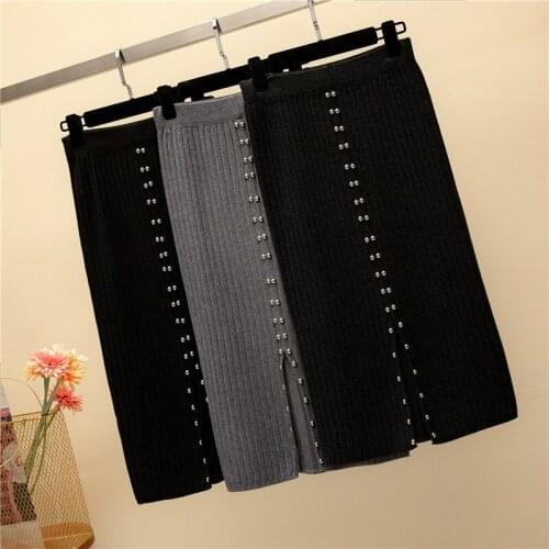 2018 Autumn Winter Knitted Sexy Long Skirt Women Office Package Hip Split Stretch High Waist Lady Chic Knit Pencil Skirts W113