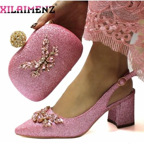 Pointed Toe Italian Women Shoes and Bag Set in Pink Color Nigerian Women High Quality Shoes and Bag for Wedding Party