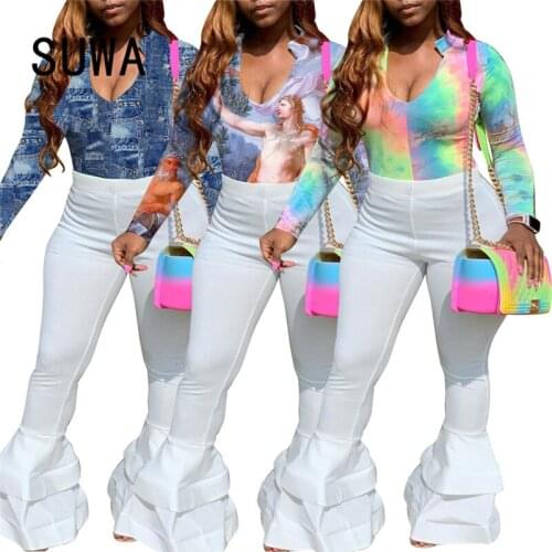 Women Two Pieces Set Print Tee Top And Flare Pant Tracksuit Long Sleeve 2 Pieces Clothes Suit