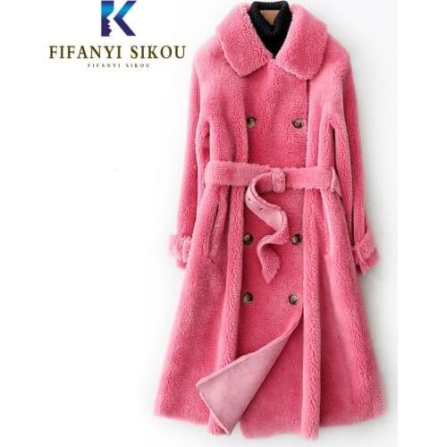 2020 Winter Coat Women High Quality Cashmere Fur Coat Double Breasted Belt Long Fur Jacket Womens Fashion Thick Warm Overcoat