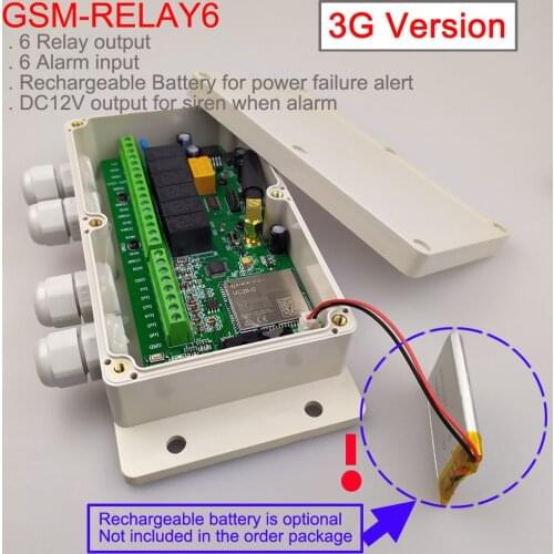 3G Version / GSM Six relay output remote switch board (SMS Relay switch) Battery on board for power off alarm