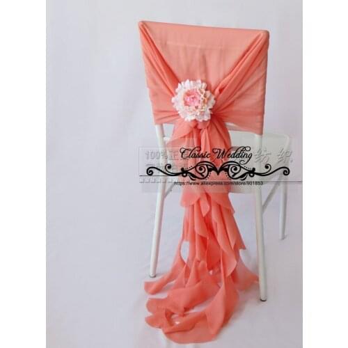 50 PCS Free Shipping Coral Chair Cap Chiffon Chair Sash Willow Chair Cover Ruffled Chair Sash