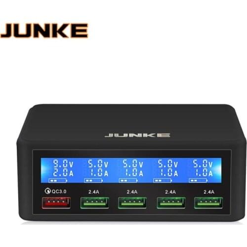 JUNKE 5 Port USB QC 3.0 Quick Charger 5V 10A AC 100-240V LCD Voltage Current Display for iPhone iPad Samsung 50W
