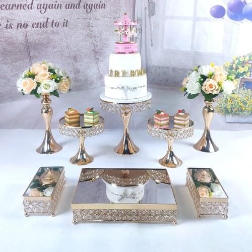 8PCS Gold Silver Mirror Metal Cake Stand Round Wedding Birthday Party Dessert Cupcake Pedestal Display Plate Home Decor