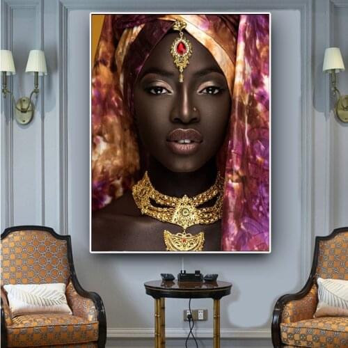 African Black Women Art Canvas Painting Wall Posters and Prints Makeup Girl Cuadros Wall Art Picture for Living Room Home Decor
