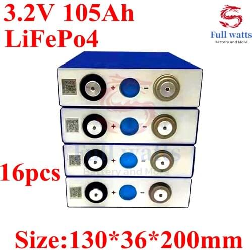 16PCS LifePo4 3.2V 105Ah high-capacity rate battery DIY 12V 24V solar system Inverter battery pack Add stud connector