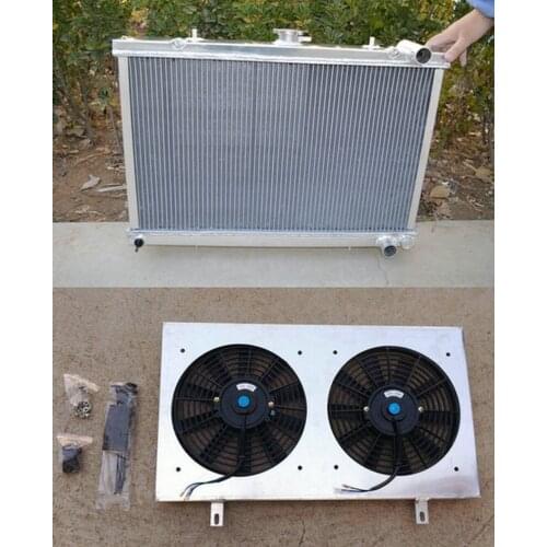 52MM aluminum universal radiator + Shroud + Fans for Nissan Skyline S13 CA18 R32 RB20 Manual