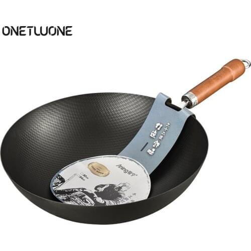 Wheat Grain Cast Iron Wok,Fine Iron Forged Chinese Wok,Uncoated Non-stick Pan,Kitchen Cooking Wok,Suitable For Kitchen Stove