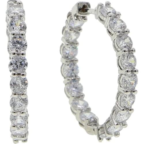 Zirconia 32mm Large Hoop Earrings Big Smooth Circle Earrings Basketball Brincos Celebrity Brand Loop Earrings for Women ear