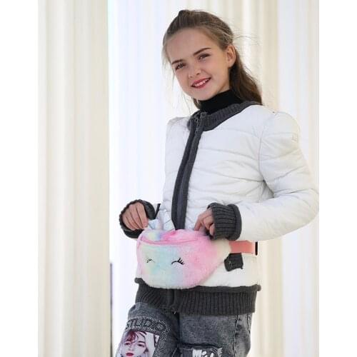 Children Unicorn Fanny Pack Plush Chest Bag Cartoon Coin Purse Cute Crossbody Bags Women Girls Fashion Winter Waist Bag G202