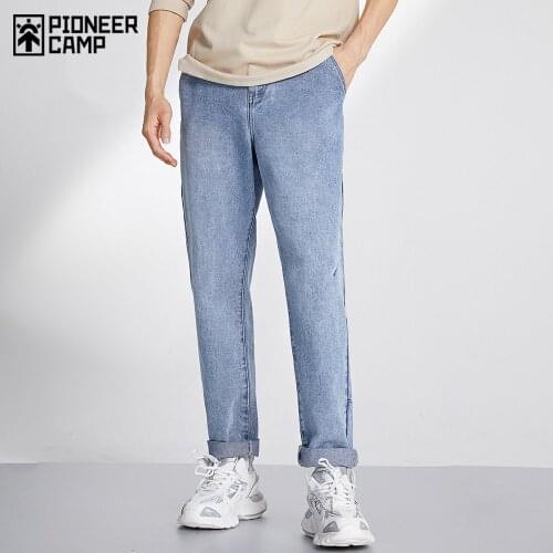 Pioneer Camp 2020 Light Blue Jeans Men Straight Casual Pants Plus Size Cotton Denim Trousers for Male XNZ001017