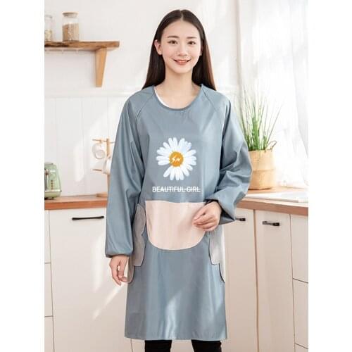Apron household kitchen long-sleeved waterproof and oil-proof Korean fashion cute men and women adult overalls work clothes
