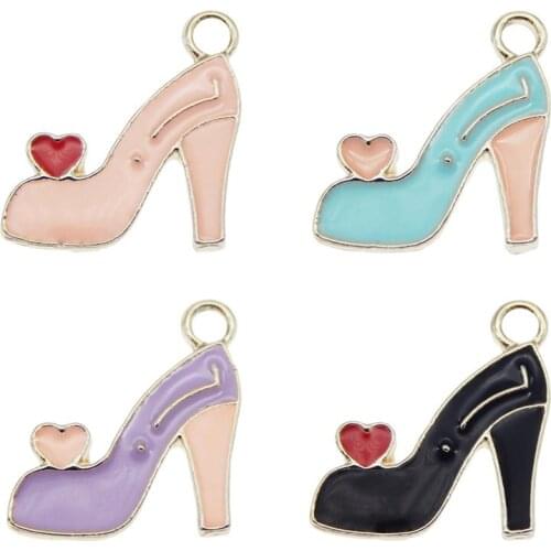 Julie Wang 4PCS Enamel High Heels Charms Mixed Colors Heart Women Shoes Alloy Earrings Bracelet Jewelry Making Accessory