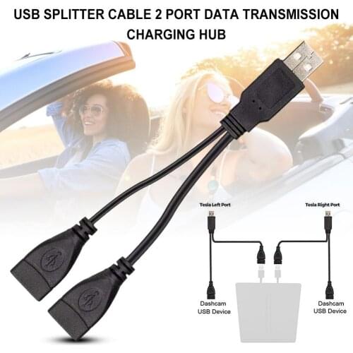 1PC New Car USB Splitter Cable 2 Port Data Transmission Charging Hub For Tesla Model 3