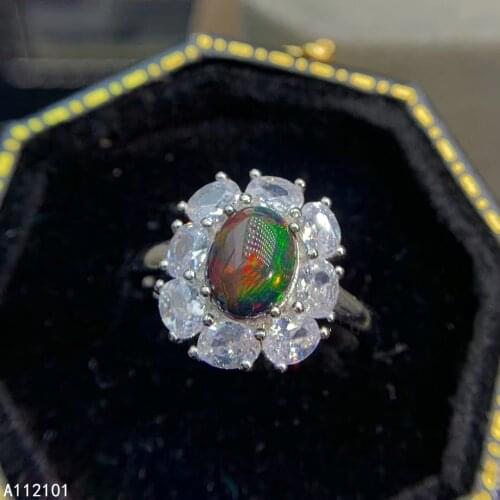 KJJEAXCMY fine jewelry S925 sterling silver inlaid natural black opal new girl luxury ring support test Chinese style
