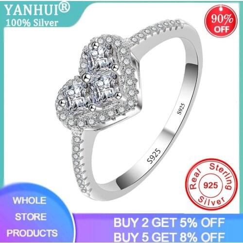 YANHUI Dropshipping Fashion Women Wedding Jewelry Heart Design White CZ Silver 925 Ring Rings Size 4 5 6 7 8 9 10 R211